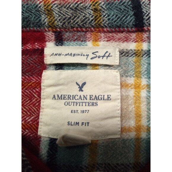 American Eagle Outfitters Junior's Blue White Yellow Button Down Shirt Size XL - Picture 5 of 6